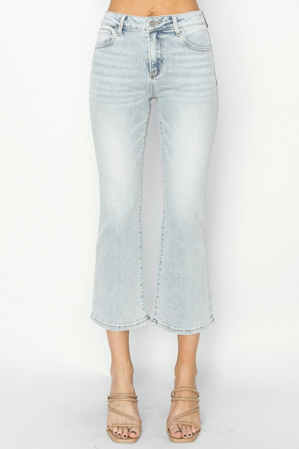 RISEN Full Size Mid Rise Cropped Flare Jeans 11077 | Gulf Resellers