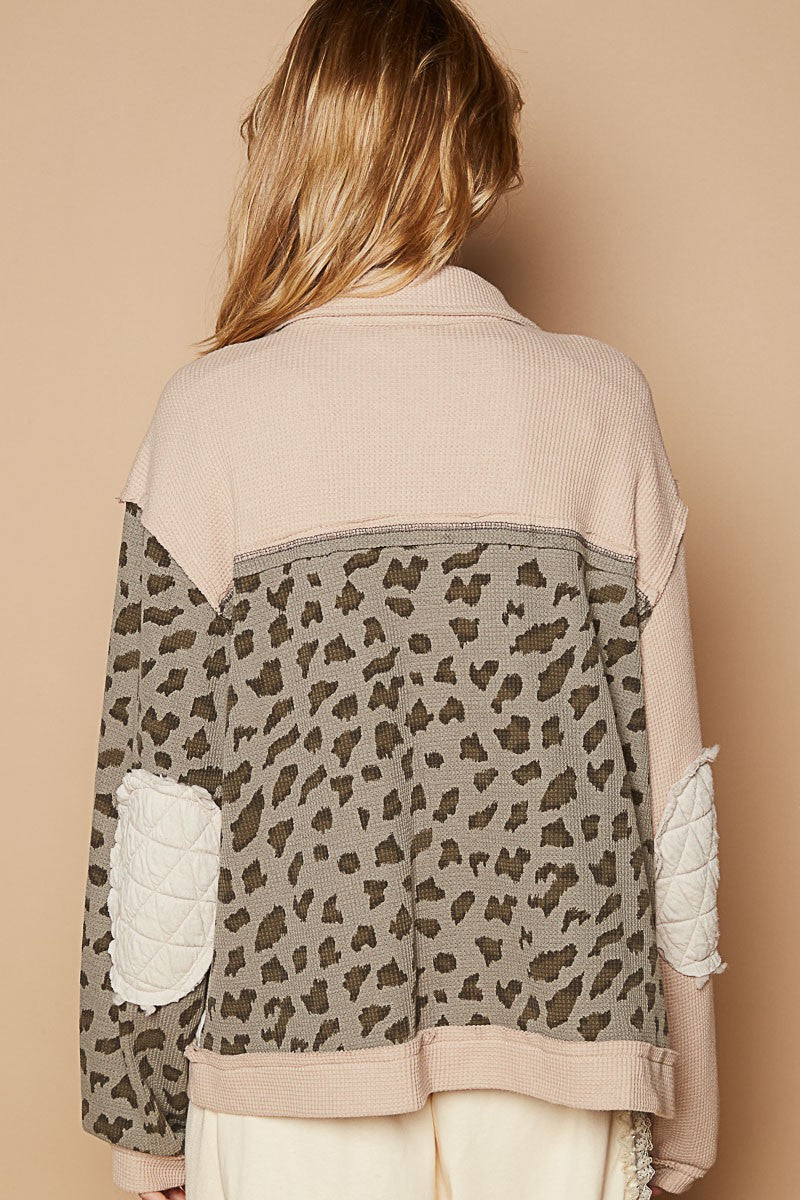 POL Leopard Exposed Seam Button Up Quilted Jacket 13073 | Gulf Resellers