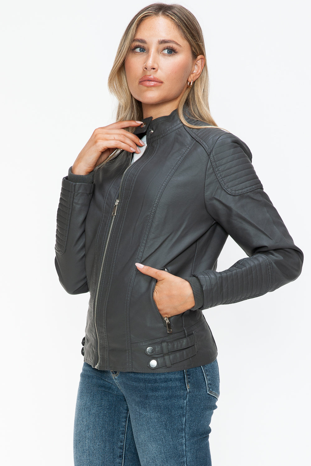 Snobbish Faux Leather Biker Jacket with Side Zip Pockets 15146 | Gulf Resellers