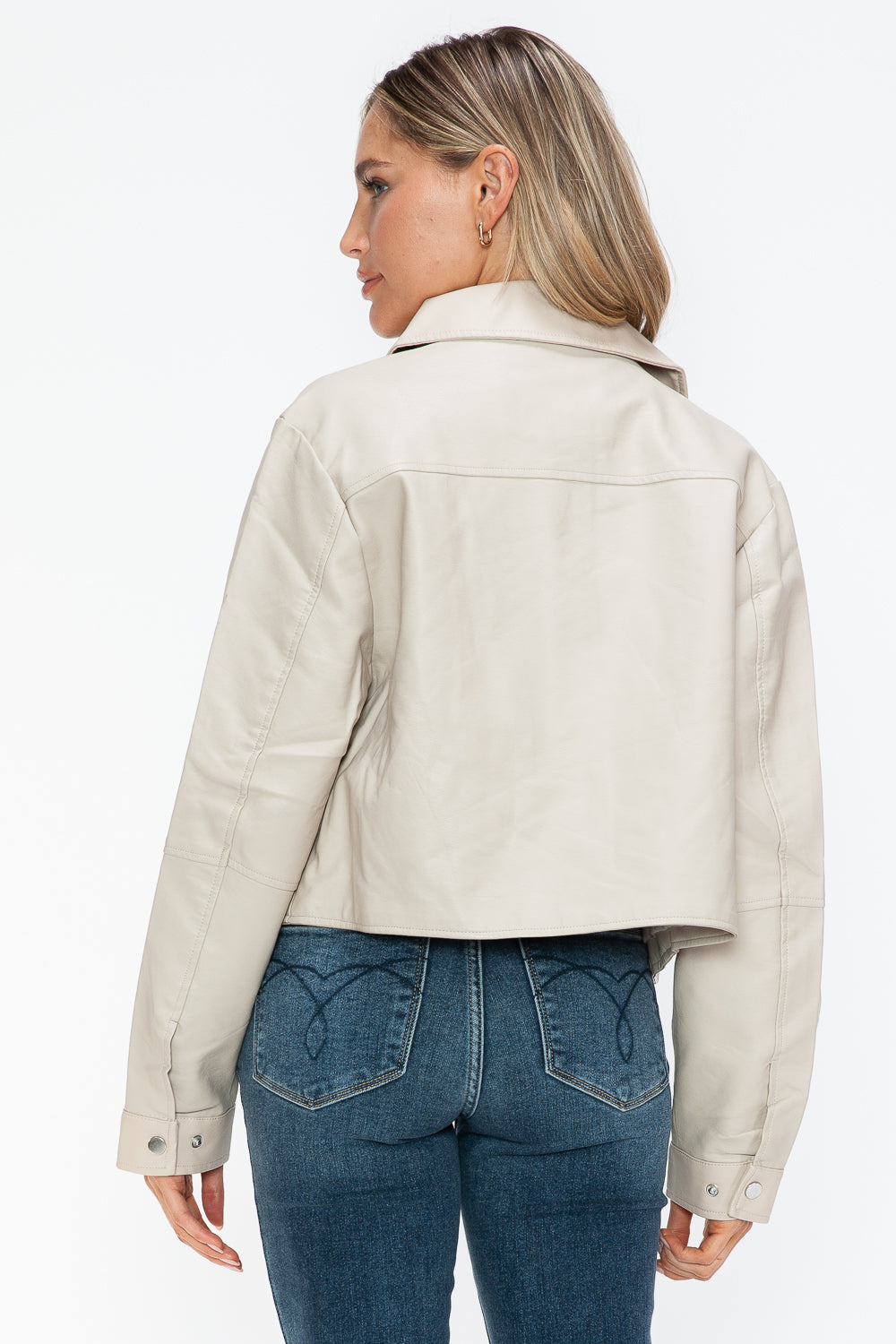 Snobbish Snap Down Long Sleeve PU Leather Jacket 16026 | Gulf Resellers
