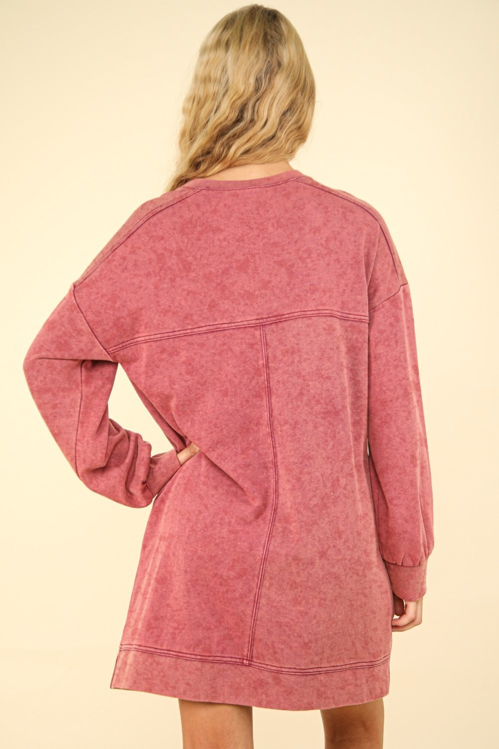 VERY J Mineral Washed Oversized Sweatshirt Mini Dress 9639 | Gulf Resellers