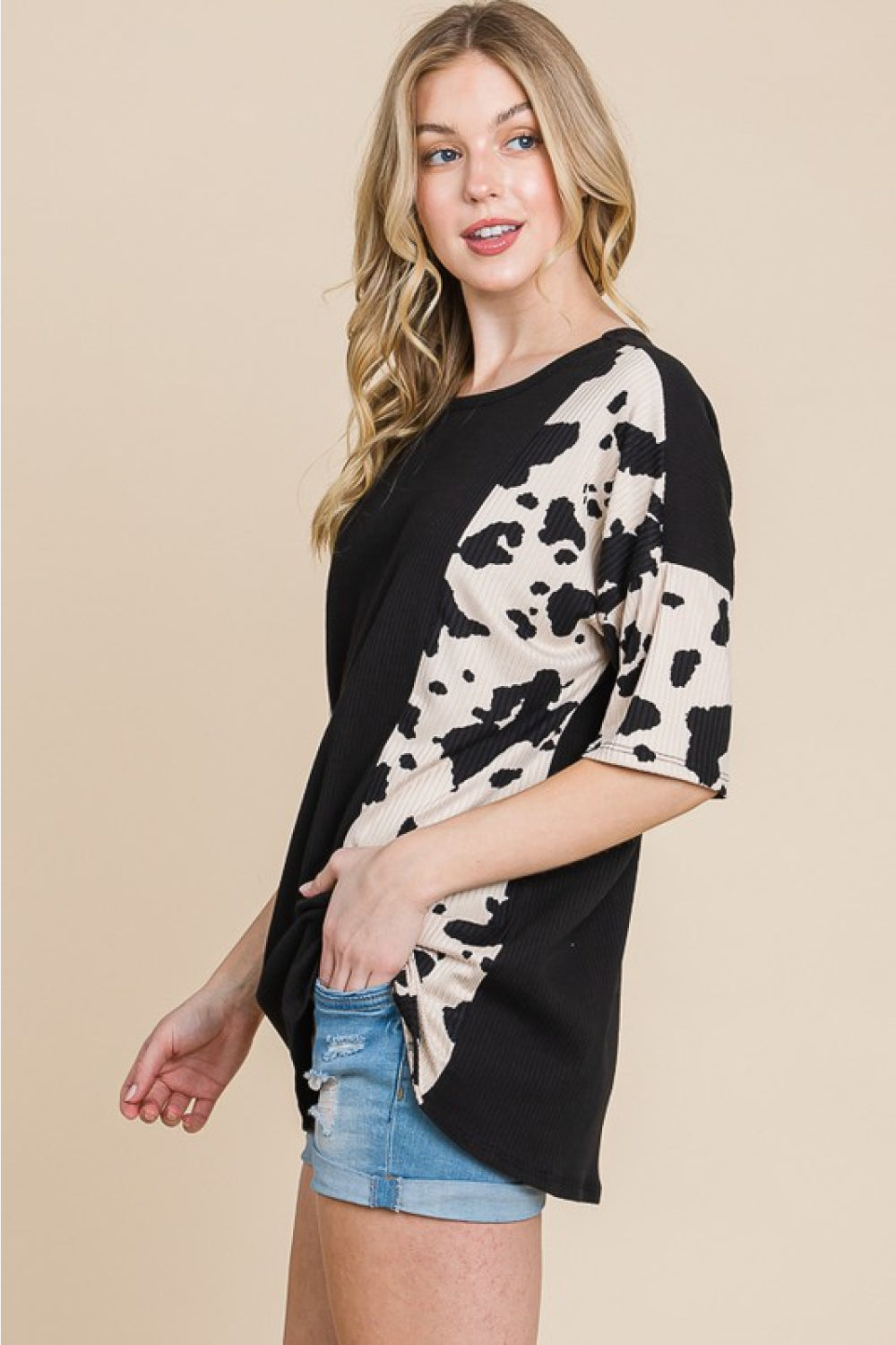 BOMBOM Rodeo Love Ribbed Animal Contrast Tee | Gulf Resellers