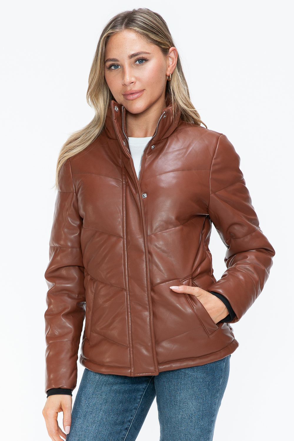 Snobbish Pocketed Zip Up Turtleneck Puffer Jacket 15122 | Gulf Resellers