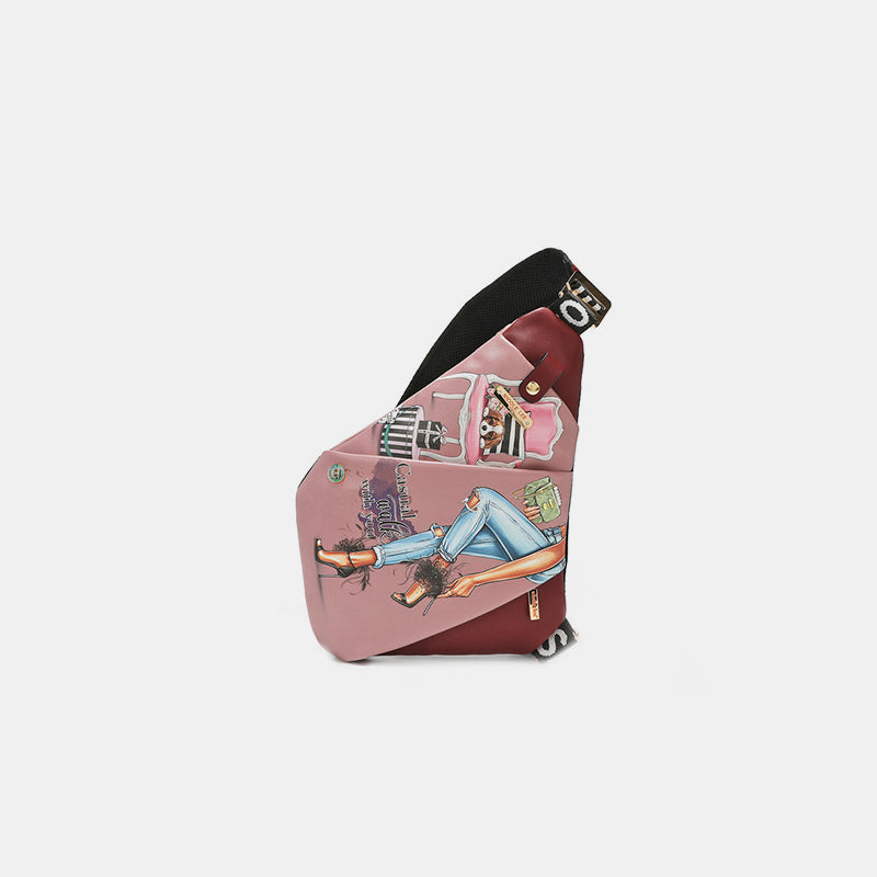 Nicole Lee USA Vegan Leather Leopard & Lip Pattern Crossbody Bag 8522 | Gulf Resellers