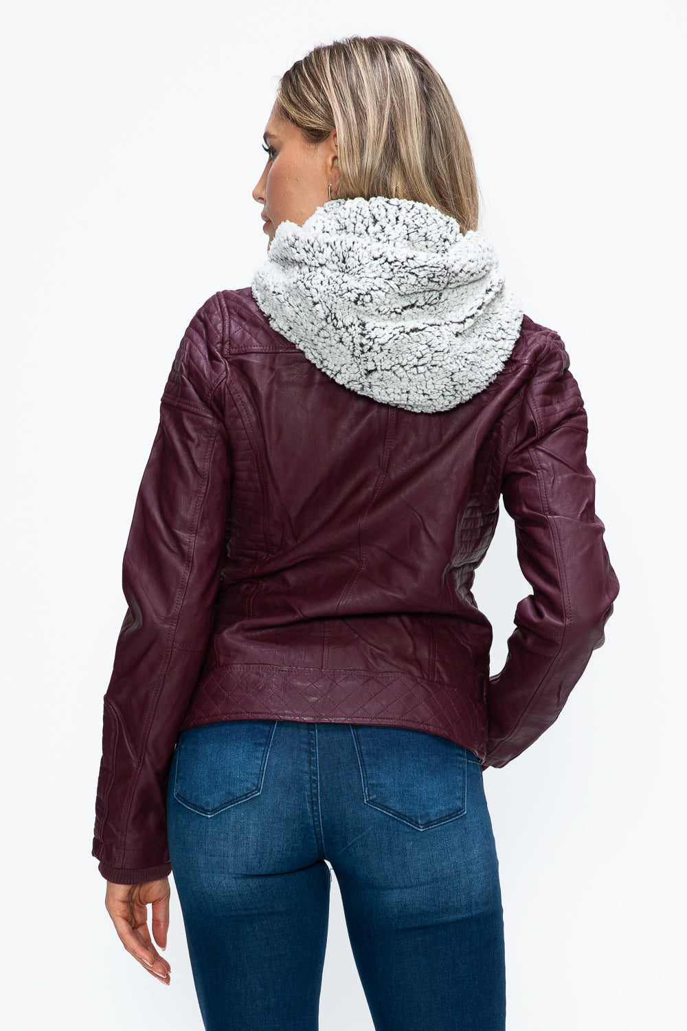 YMI Faux Layered Double-Zipper Jacket with Fuzzy Hood 15724 | Gulf Resellers