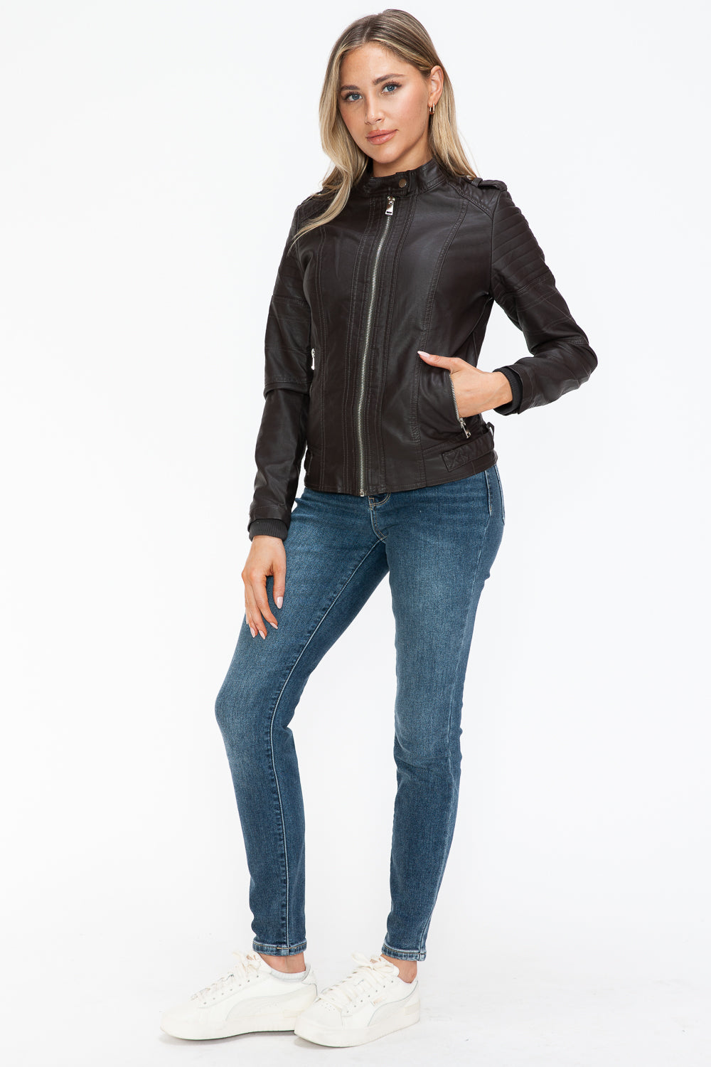 Snobbish PU Leather Biker Jacket with Side Zip Pockets 15472 | Gulf Resellers