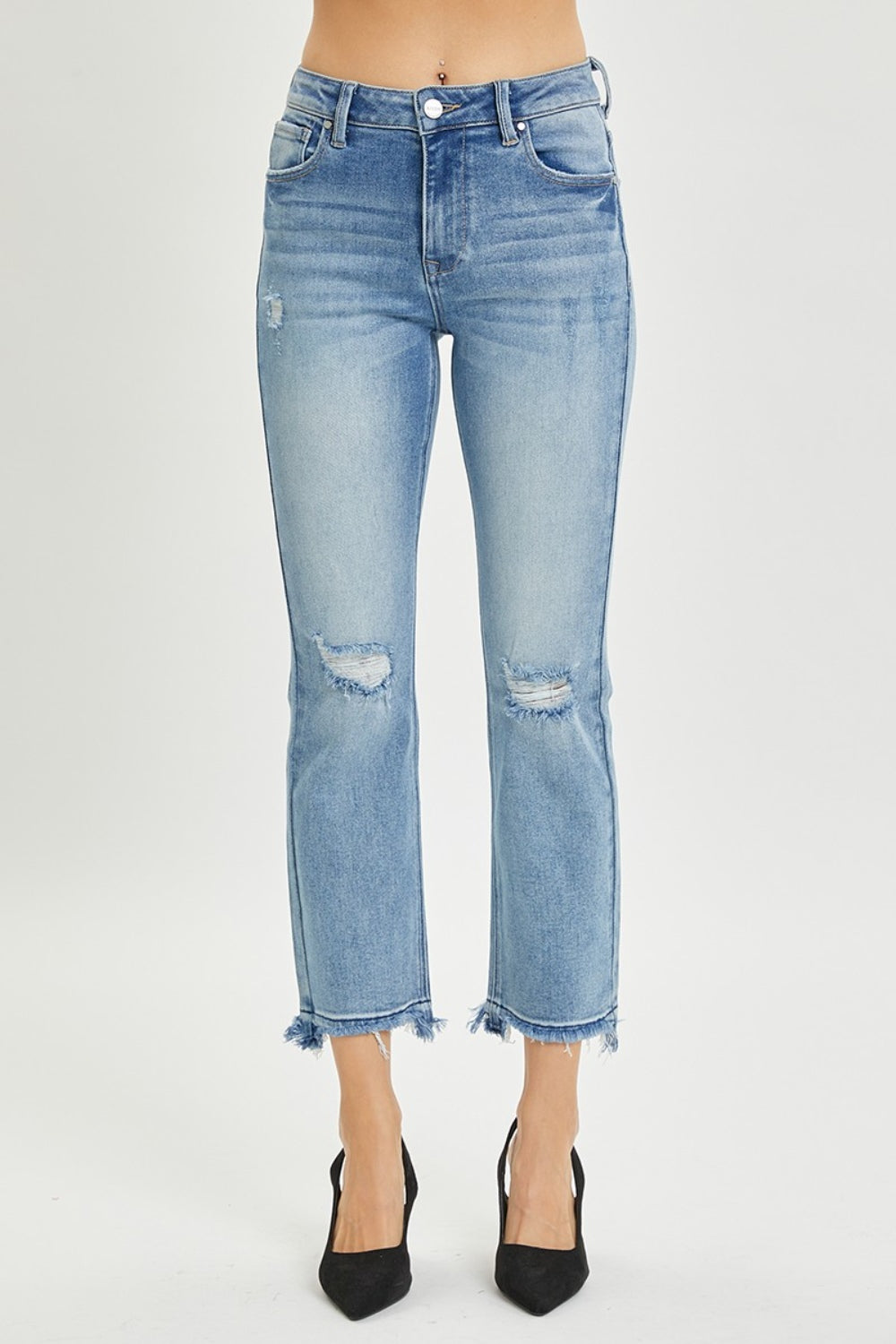RISEN Full Size High Rise Distressed Cropped Straight Jeans 5093 | Gulf Resellers