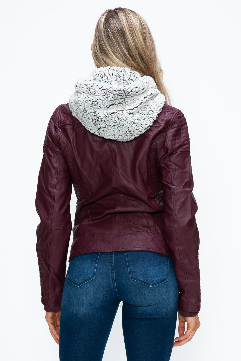 YMI Faux Layered Double-Zipper Jacket with Fuzzy Hood 15723 | Gulf Resellers