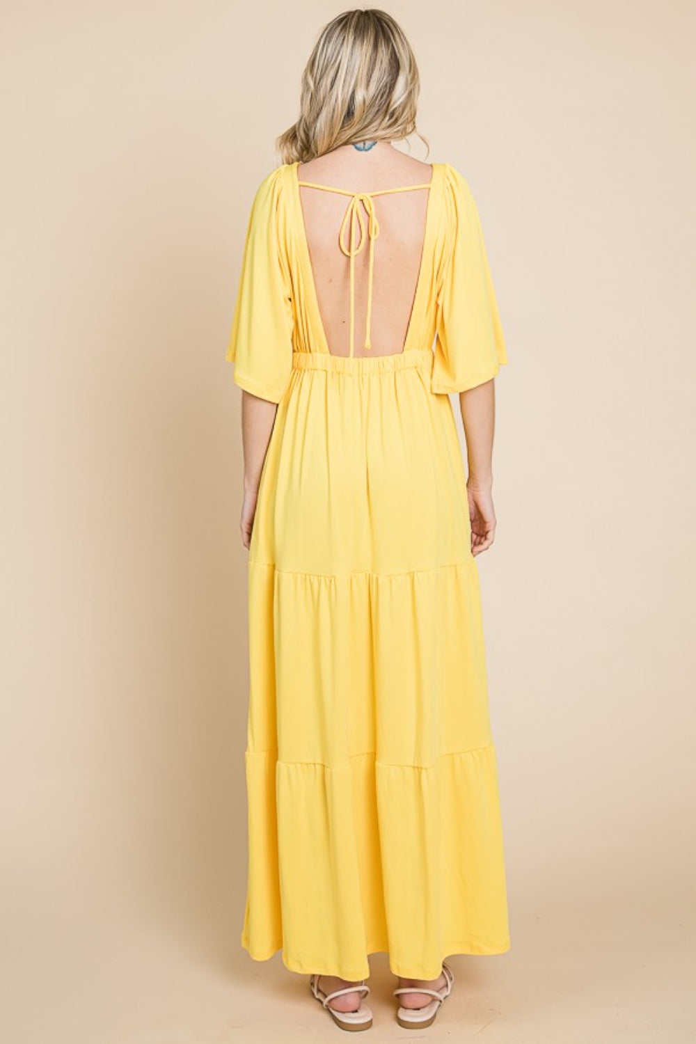 Culture Code Backless Plunge Half Sleeve Tiered Dress | Gulf Resellers