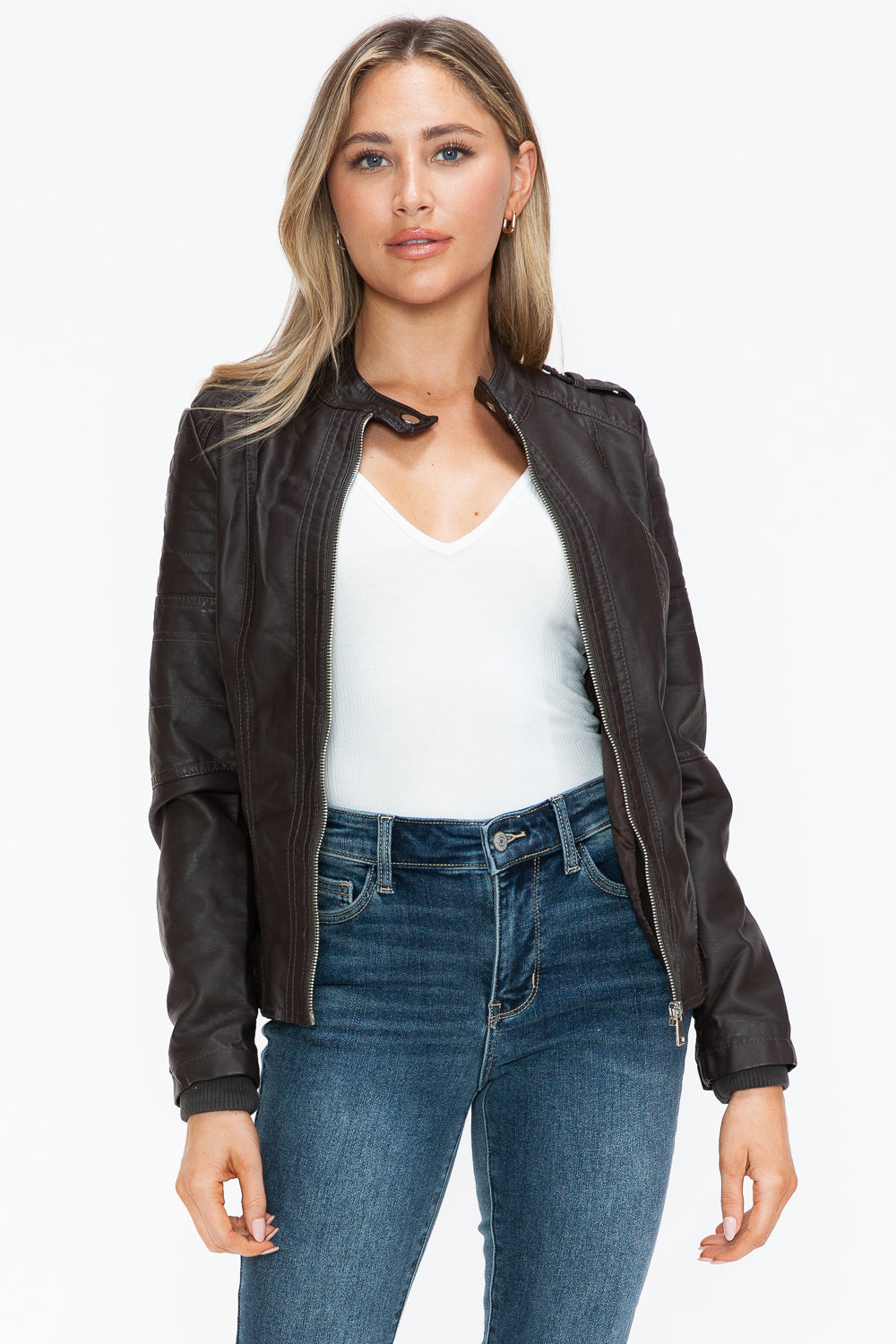 Snobbish PU Leather Biker Jacket with Side Zip Pockets 15461 | Gulf Resellers