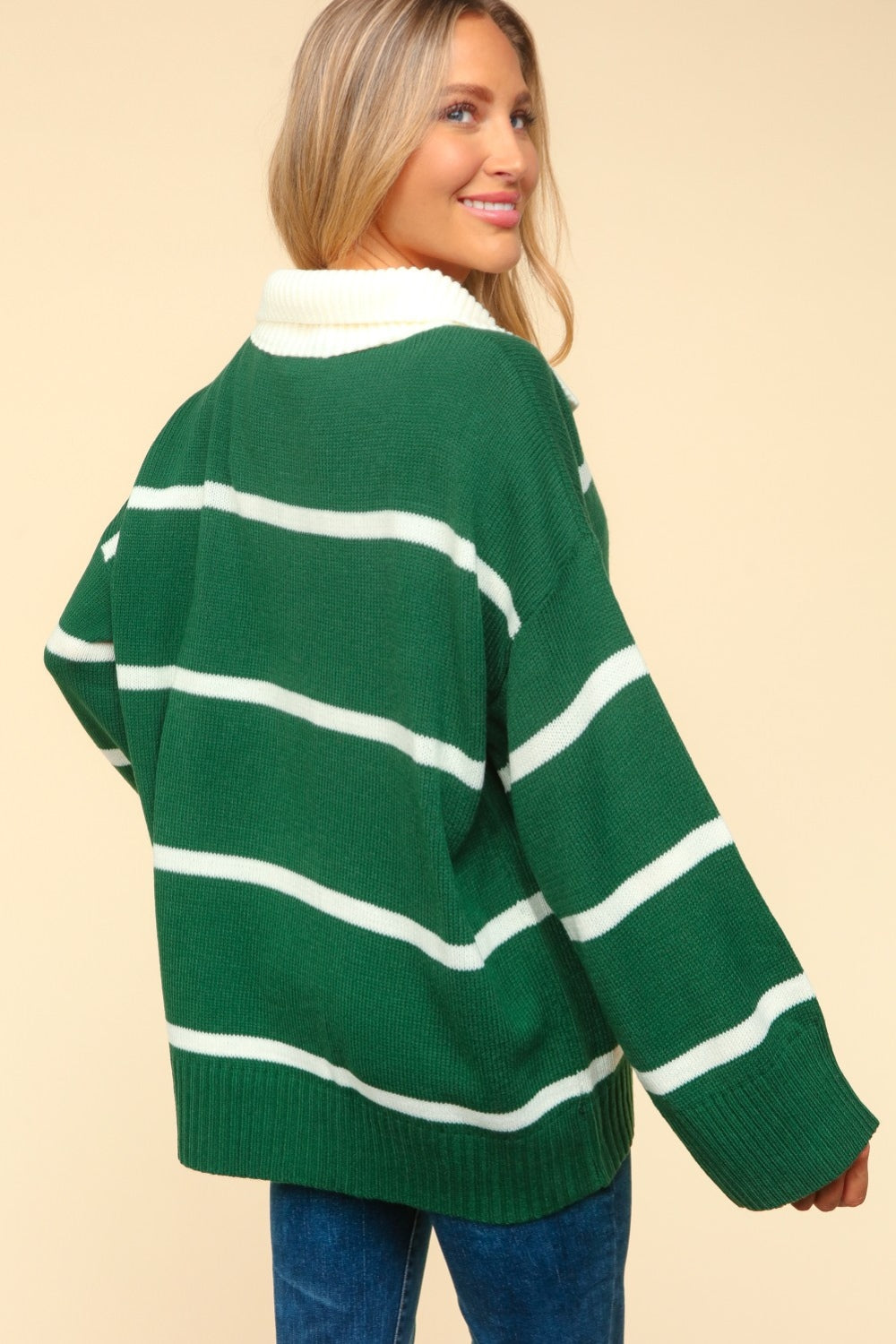 Haptics Collared Neck Striped Contrast Sweater 9033 | Gulf Resellers
