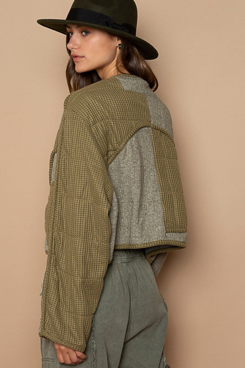 POL Quilted Knit Viding Detail Knit Patch Jacket 13076 | Gulf Resellers