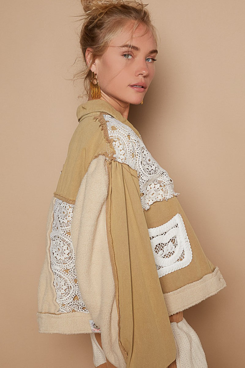 POL Crochet Patch Exposed Seam Button Up Jacket 13128 | Gulf Resellers