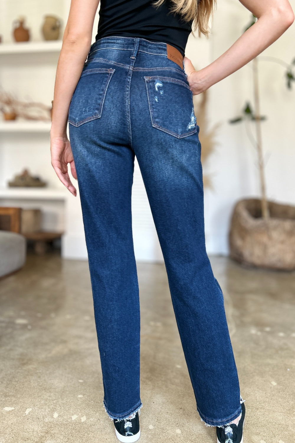 Judy Blue Full Size High Waist Rigid Magic Heavy Destroy Straight Jeans 8552 | Gulf Resellers