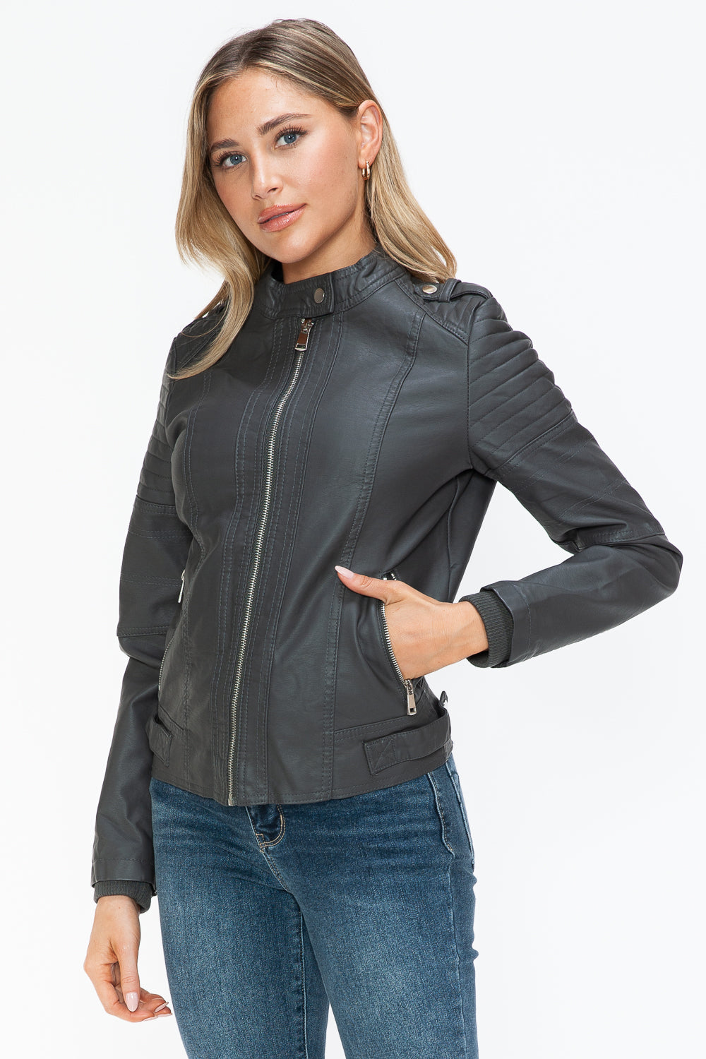 Snobbish PU Leather Biker Jacket with Side Zip Pockets 15295 | Gulf Resellers