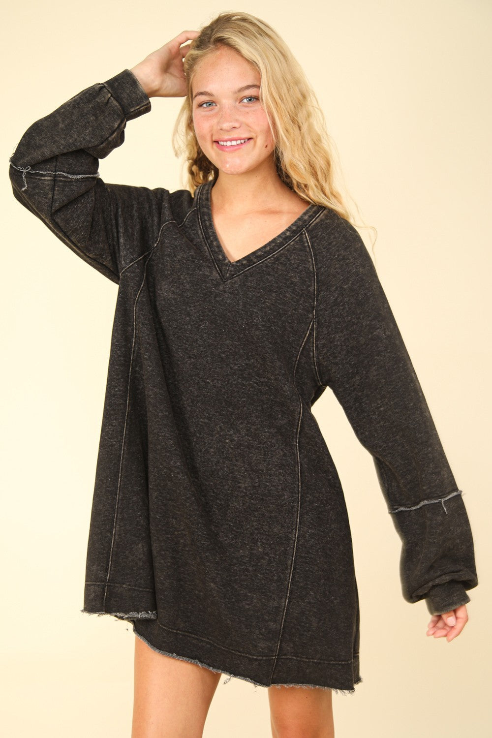 VERY J Mineral Washed Oversized A-Line Mini Dress 9686 | Gulf Resellers