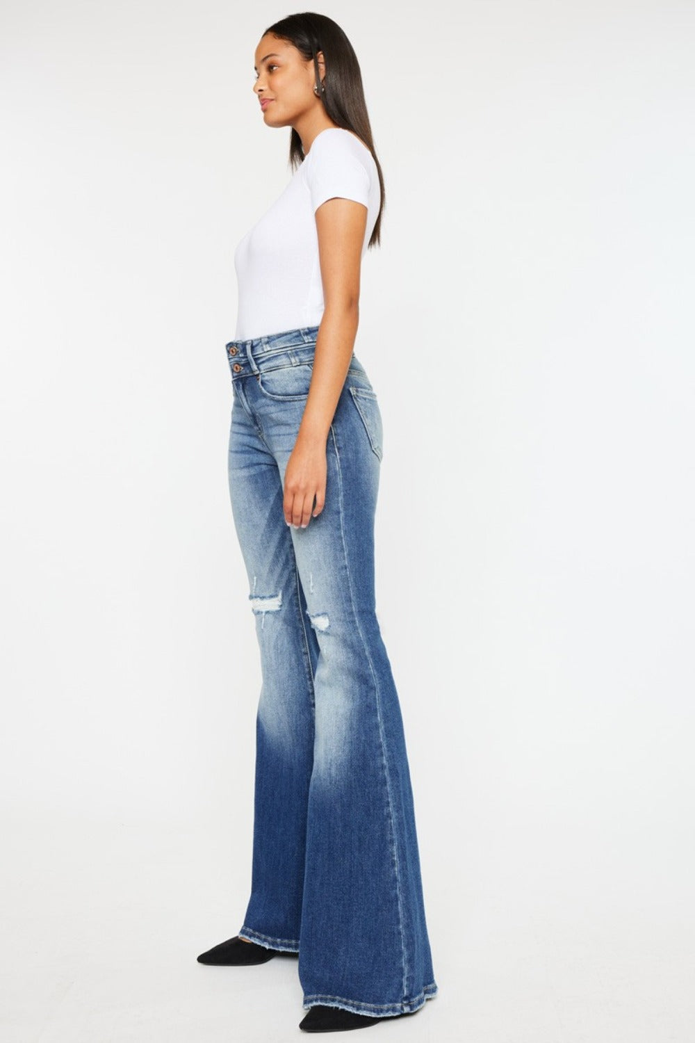 Kancan High Rise Wide Waistband Flare Jeans 9768 | Gulf Resellers