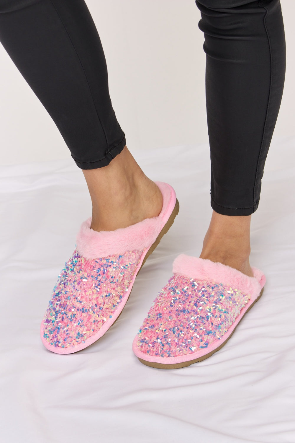 Forever Link Sequin Plush Round Toe Slippers | Gulf Resellers