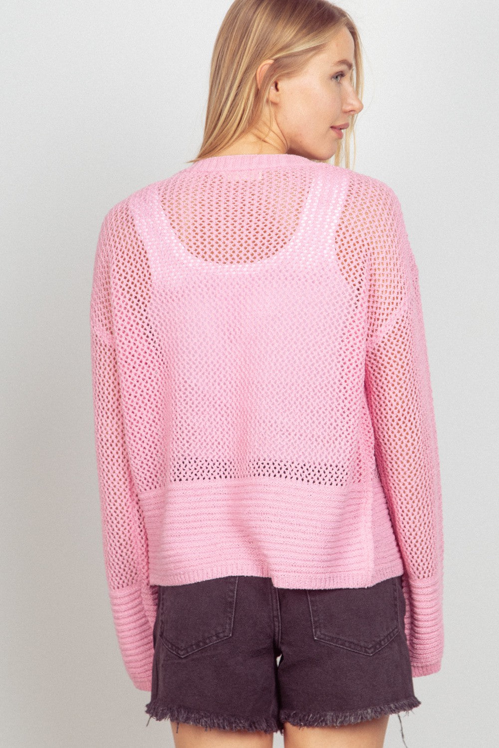 VERY J Eyelet Open Front Long Sleeve Cardigan 10379 | Gulf Resellers