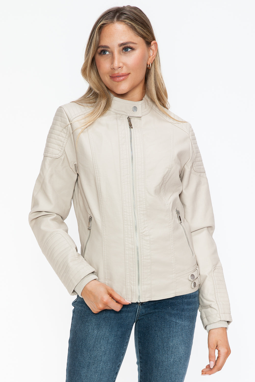 Snobbish Faux Leather Biker Jacket with Side Zip Pockets 15488 | Gulf Resellers