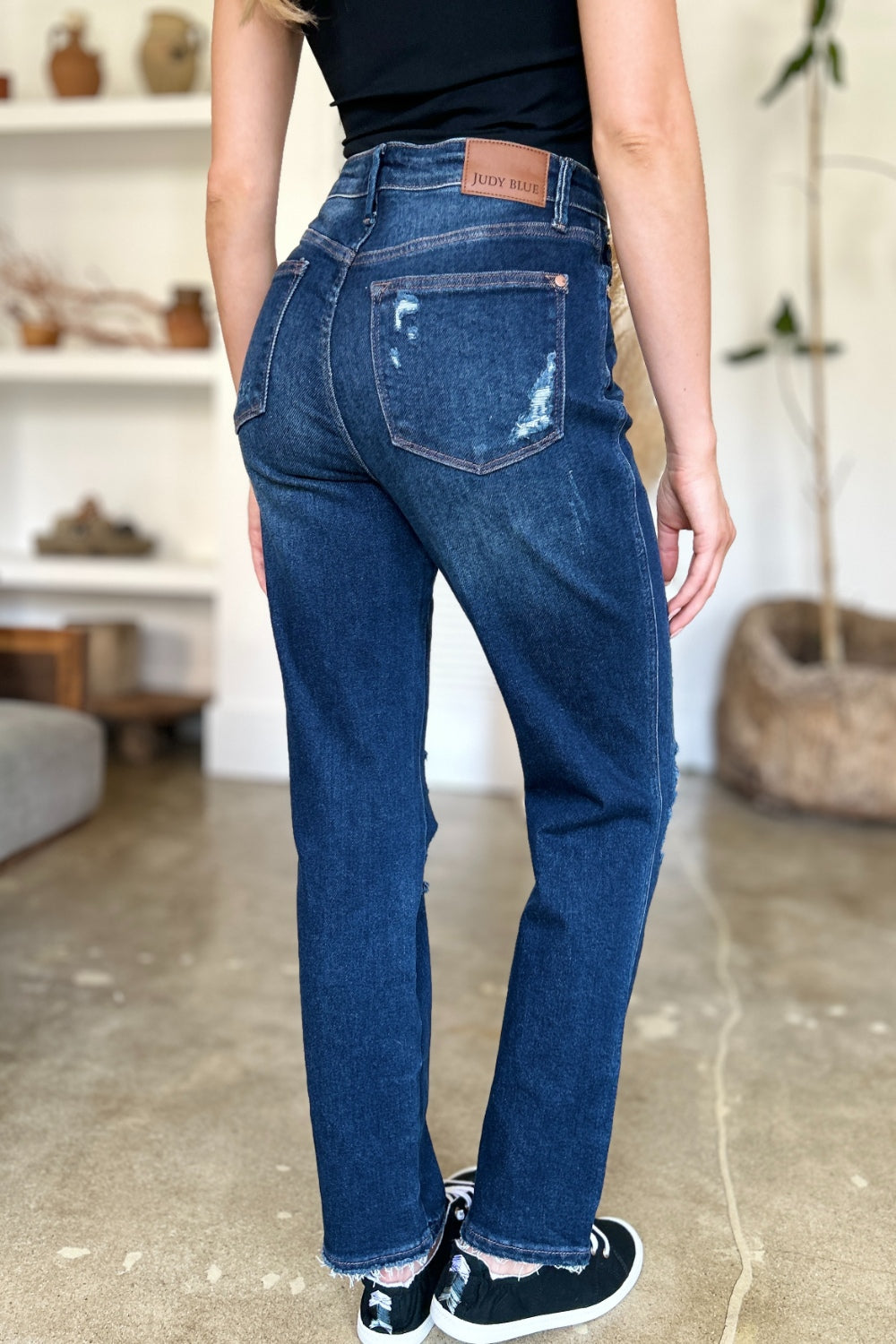 Judy Blue Full Size High Waist Rigid Magic Heavy Destroy Straight Jeans 8553 | Gulf Resellers