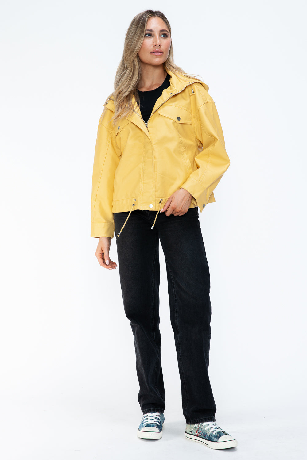How Dare U Drawstring Hem PU Leather Zip Up Jacket 15678 | Gulf Resellers