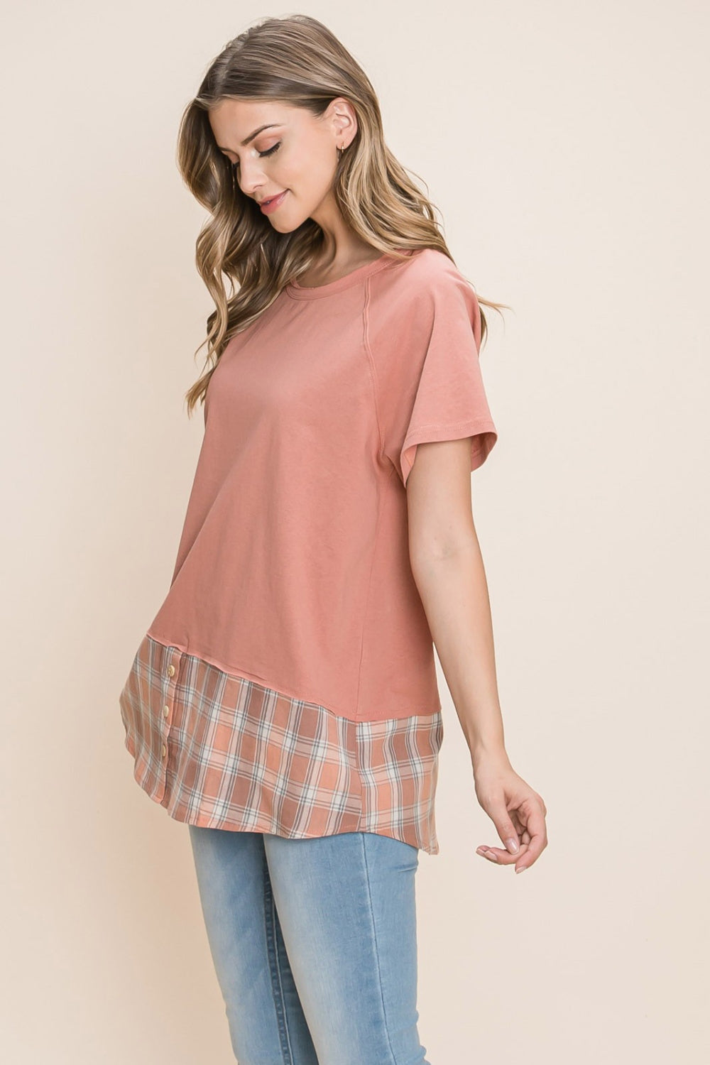Cotton Bleu by Nu Lab Plaid Contrast Short Sleeve T-Shirt 7044 | Gulf Resellers