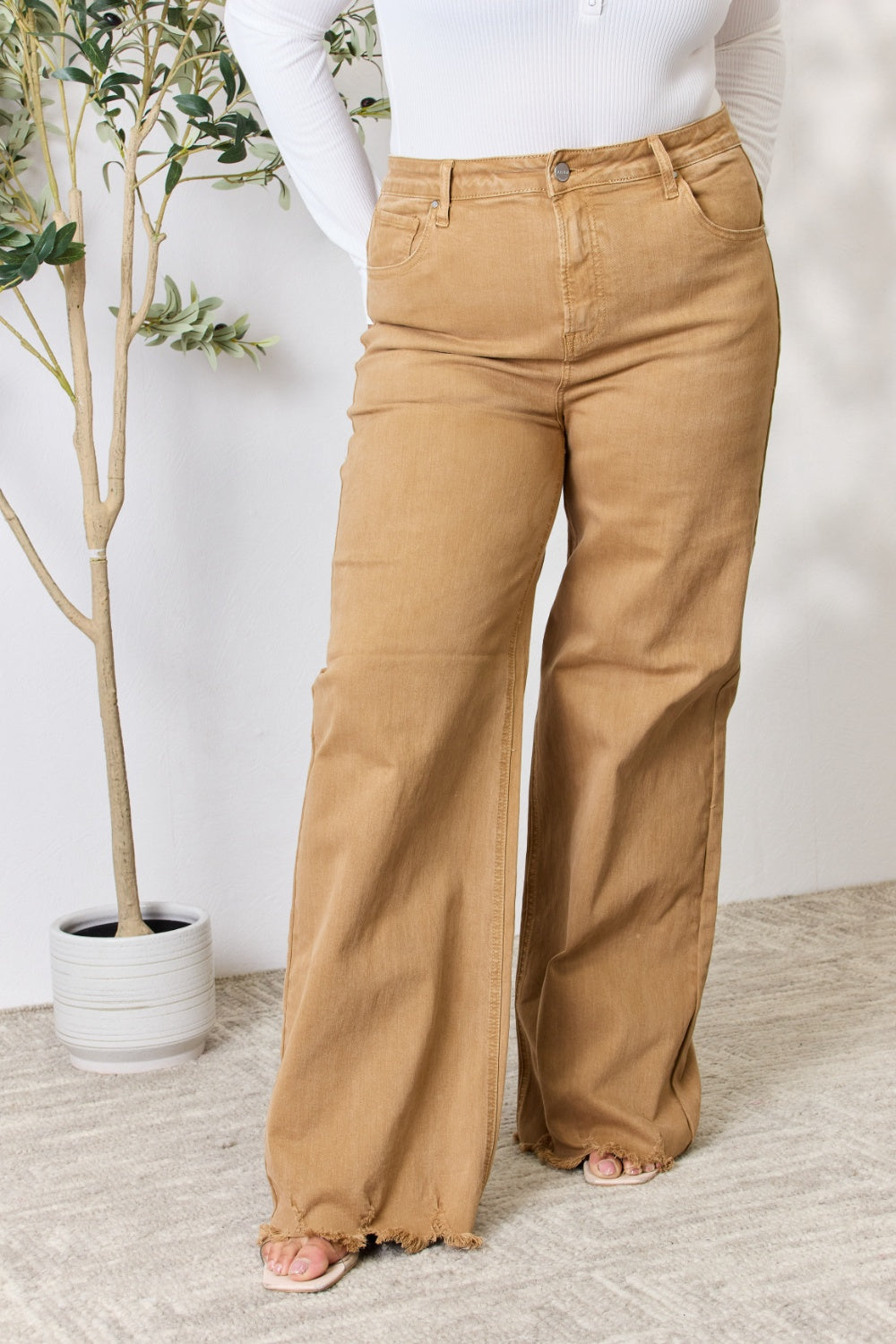 RISEN Full Size Fringe Hem Wide Leg Jeans | Gulf Resellers