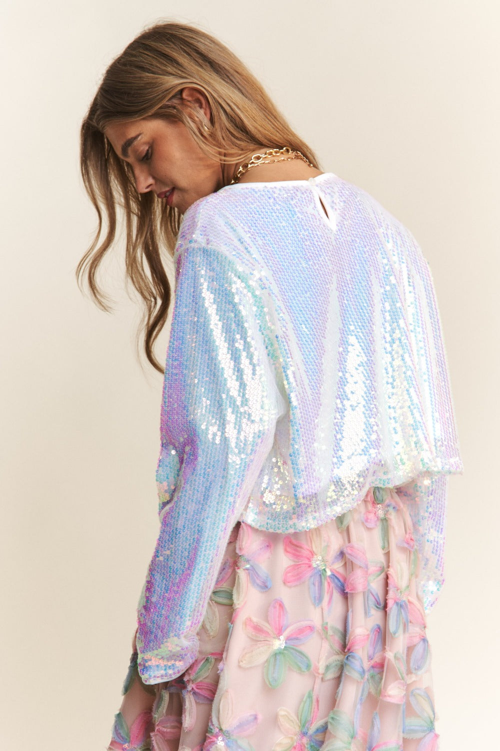 J.NNA Sequin Long Sleeve Crop T-Shirt 20081 | Gulf Resellers
