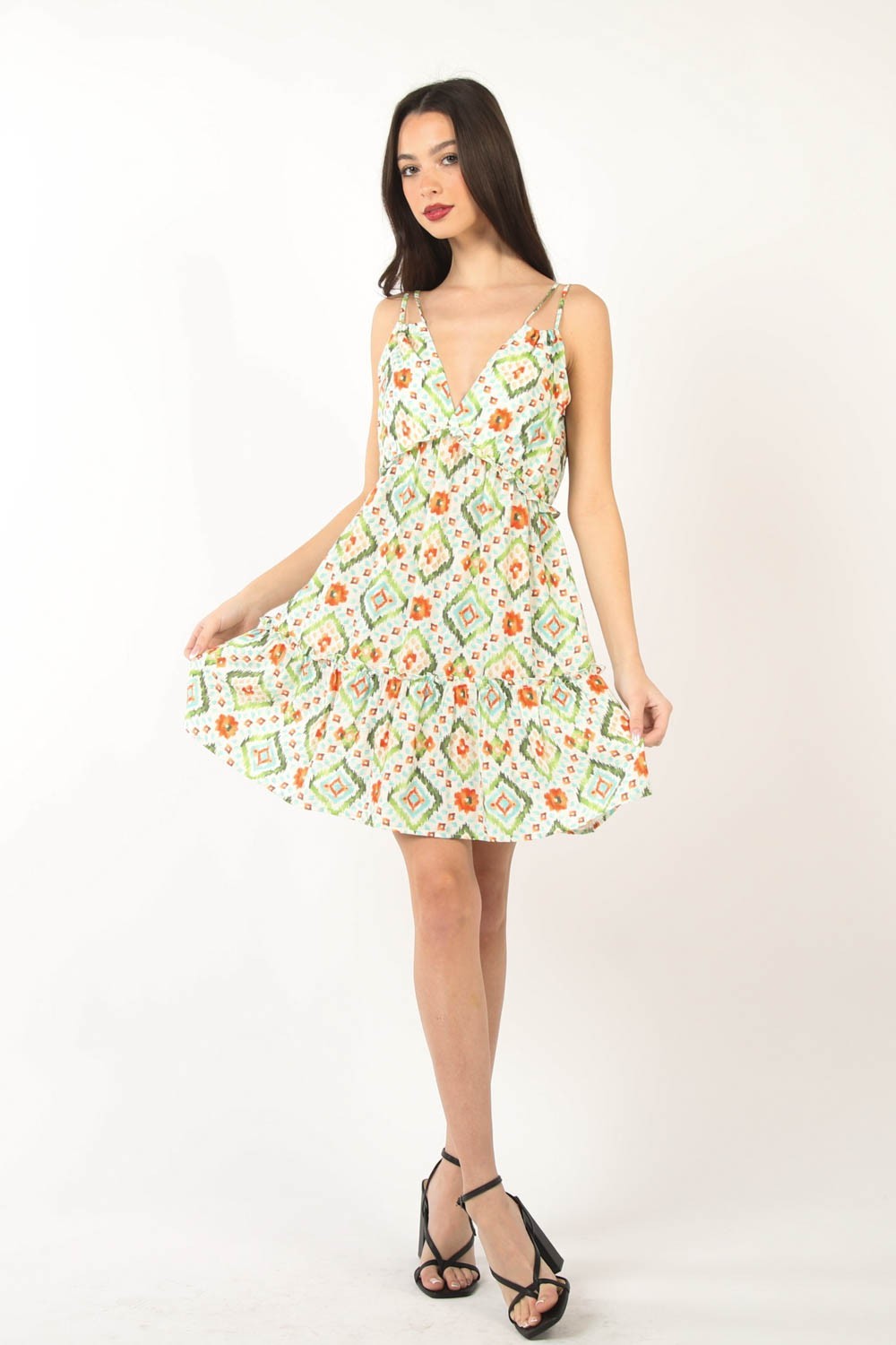 VERY J Floral Back Smocked Ruffled Mini Dress 6972 | Gulf Resellers