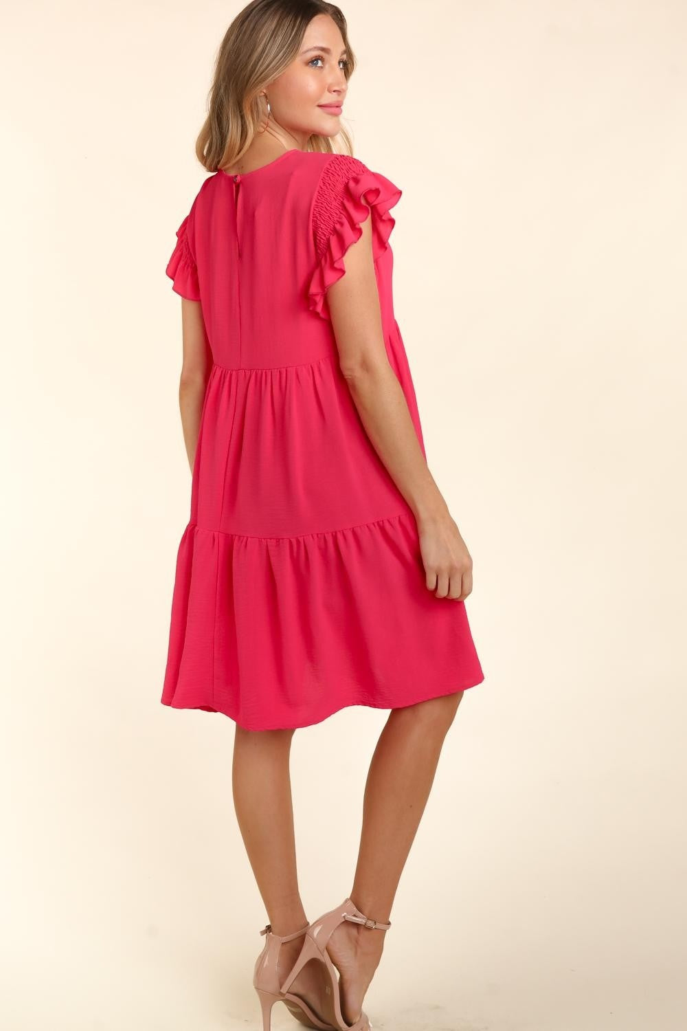 Haptics Full Size Smocking Ruffle Short Sleeve Dress with Pockets 6070 | Gulf Resellers