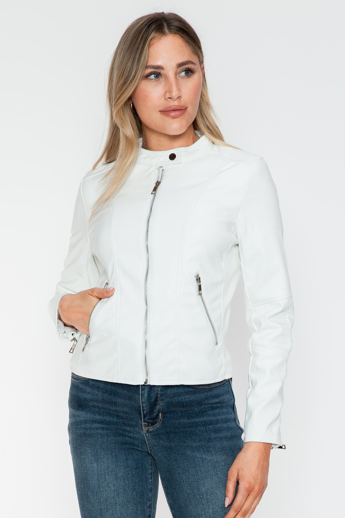 Snobbish PU Leather Zip Up Jacket with Pockets 15713 | Gulf Resellers