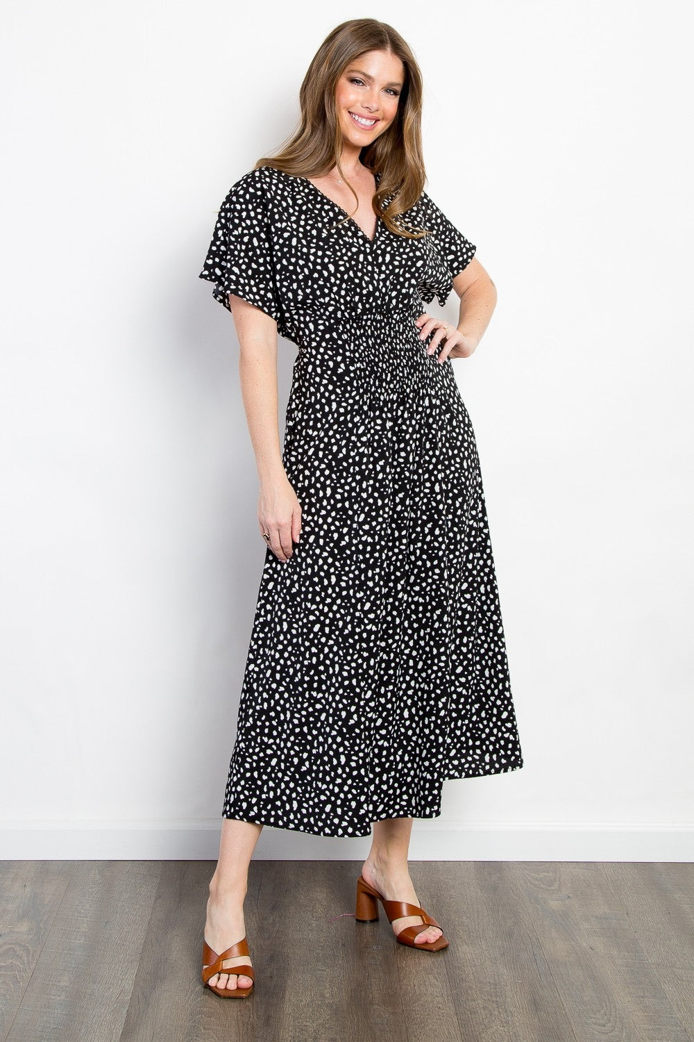 Be Stage Full Size Printed Smocked Waist Dress 7322 | Gulf Resellers
