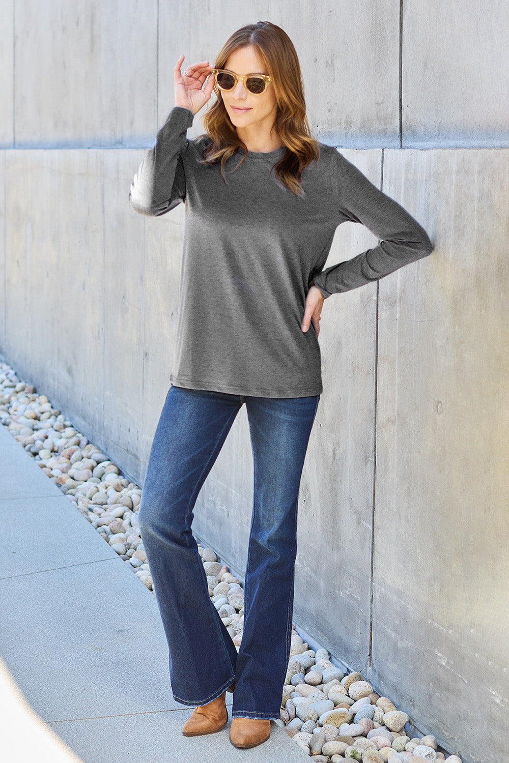 Basic Bae Full Size Round Neck Long Sleeve Top 7171 | Gulf Resellers