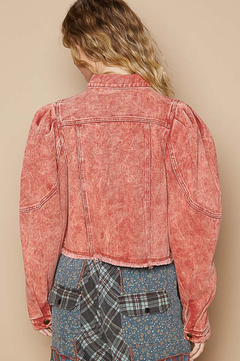 POL Raw Hem Button Up Cropped Denim Jacket 15599 | Gulf Resellers