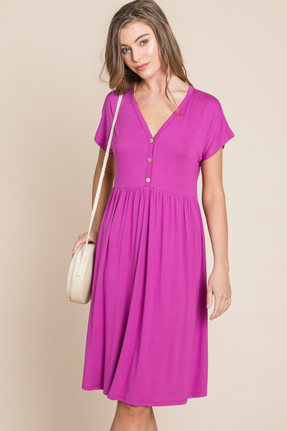 BOMBOM V-Neck Short Sleeve Dress 9578 | Gulf Resellers
