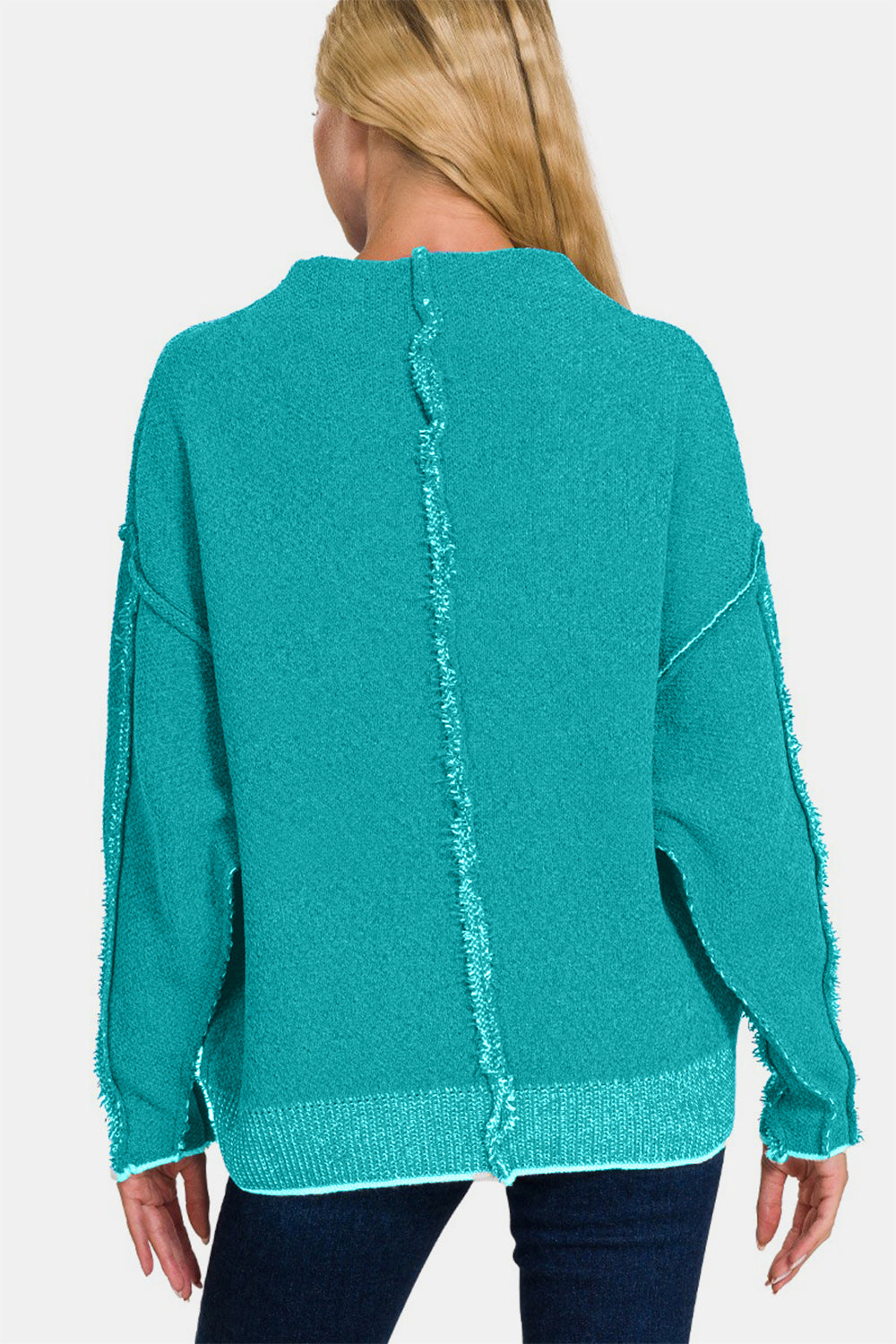 Zenana Exposed Seam Mock Neck Long Sleeve Sweater 11707 | Gulf Resellers