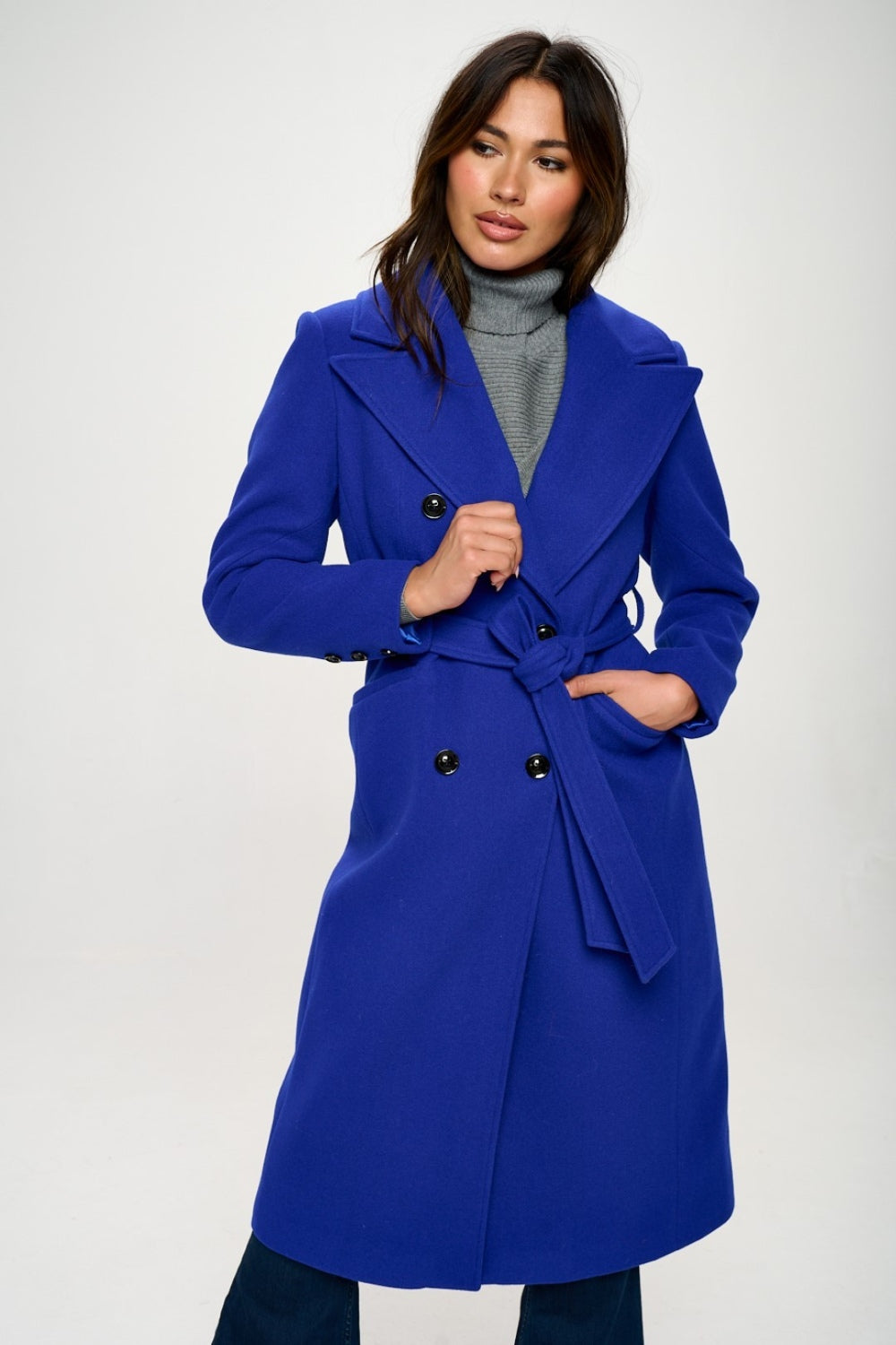 Coalition LA Double-Breasted Longline Coat with Belt 12743 | Gulf Resellers