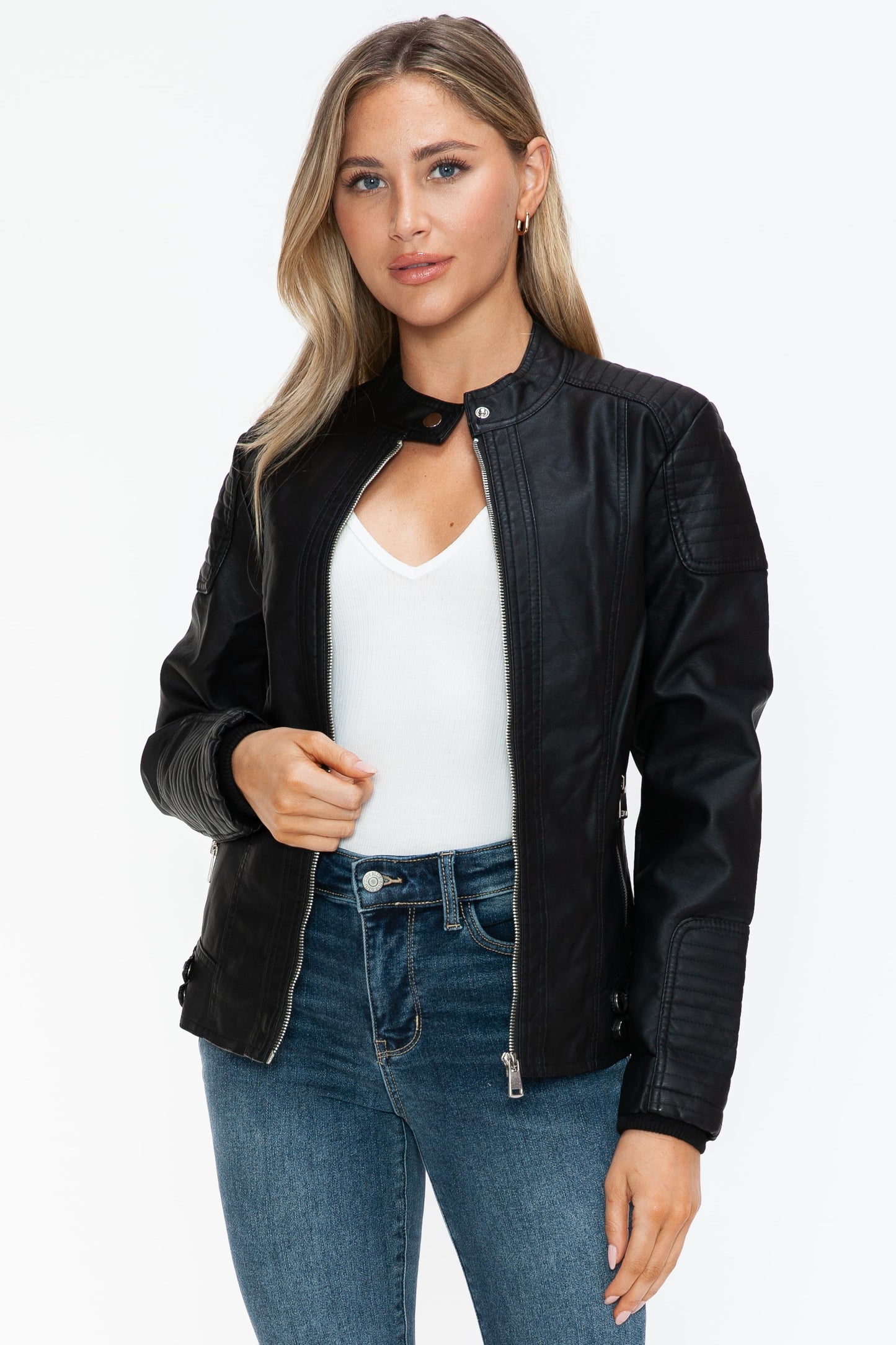 Snobbish Faux Leather Biker Jacket with Side Zip Pockets 15503 | Gulf Resellers
