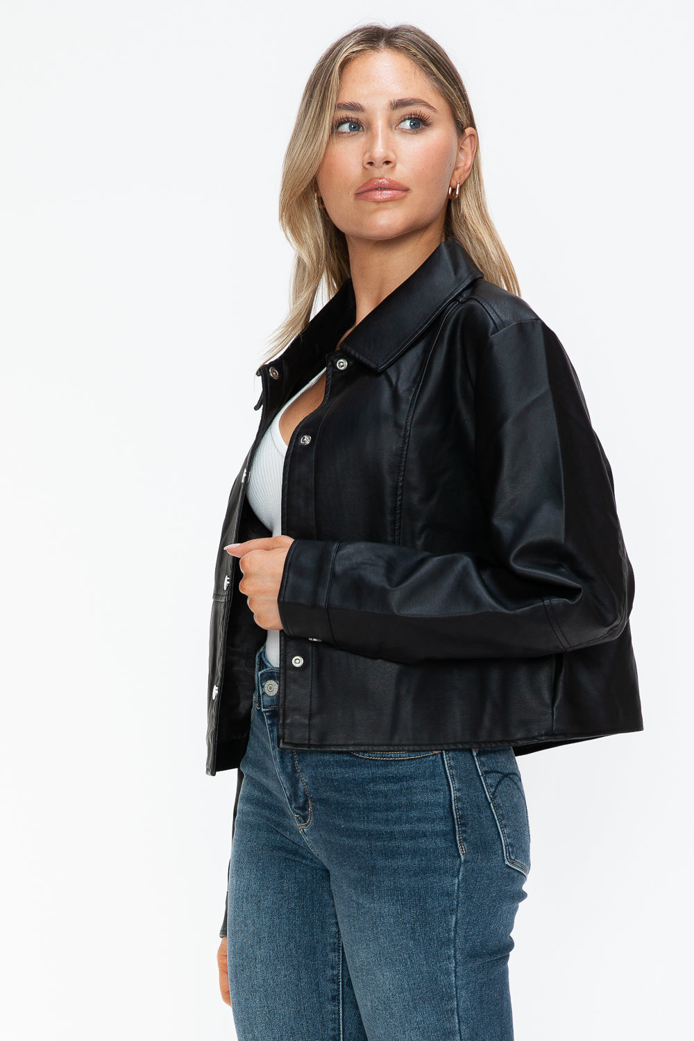 Snobbish Snap Down Long Sleeve PU Leather Jacket 16073 | Gulf Resellers