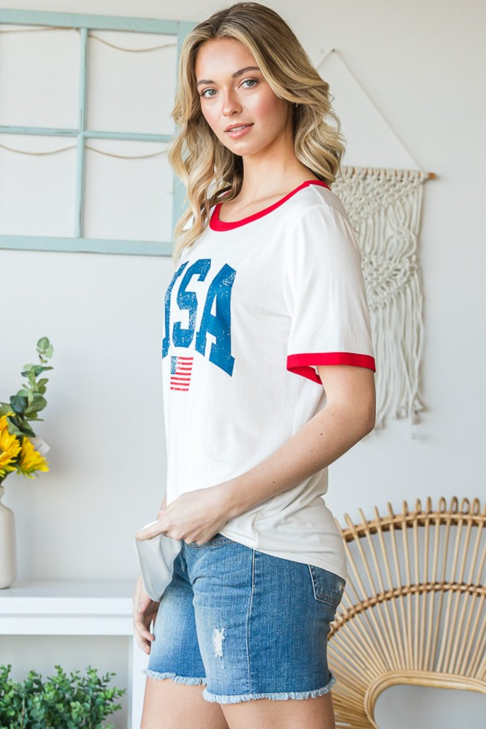 Heimish Full Size USA Contrast Trim Short Sleeve T-Shirt 6865 | Gulf Resellers