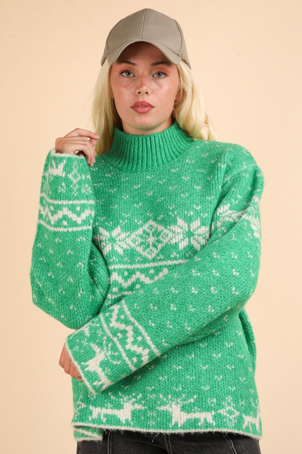 VERY J Christmas Element Mock Neck Long Sleeve Sweater 10058 | Gulf Resellers