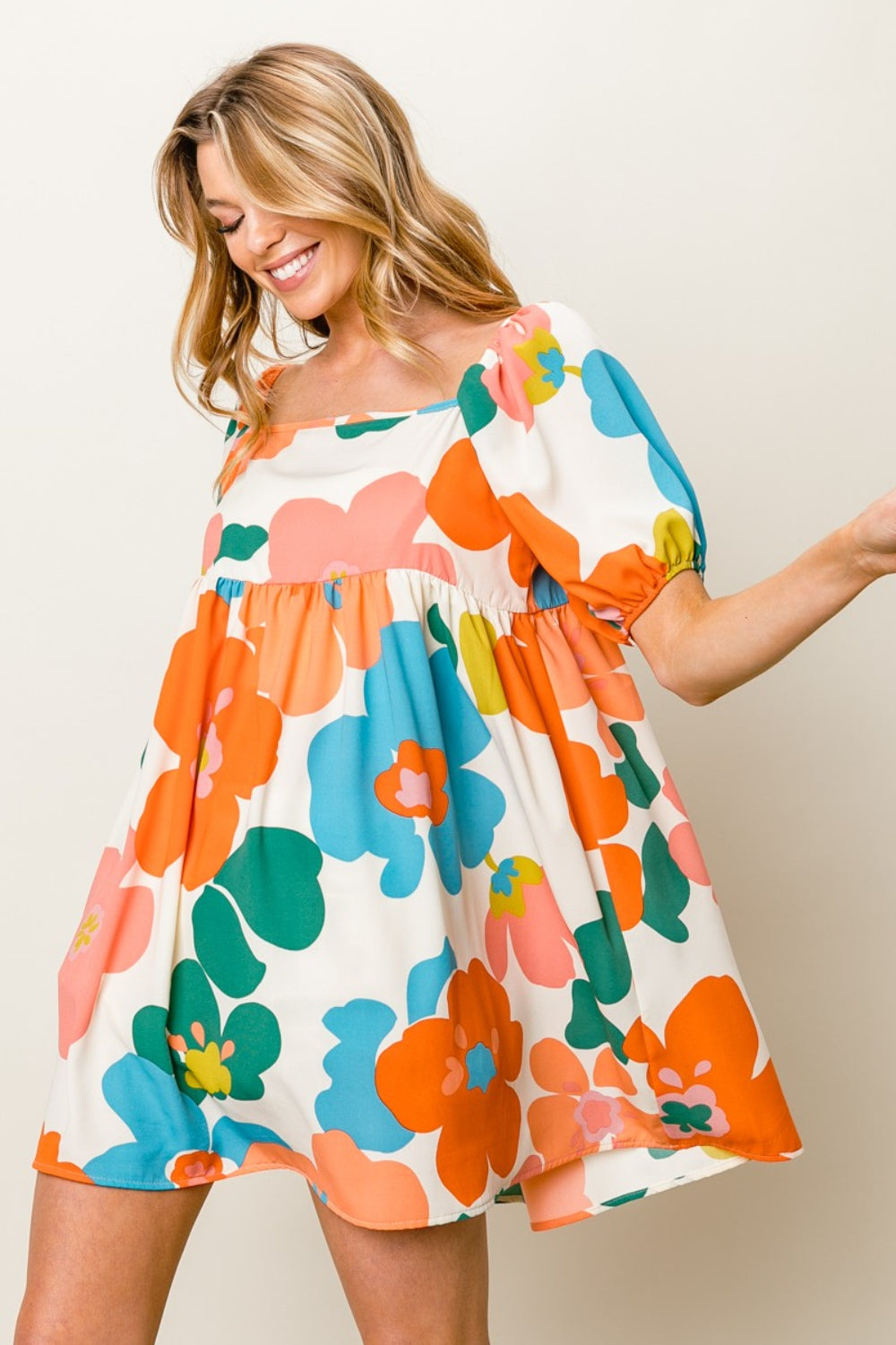 BiBi Floral Puff Sleeve Mini Dress 5385 | Gulf Resellers