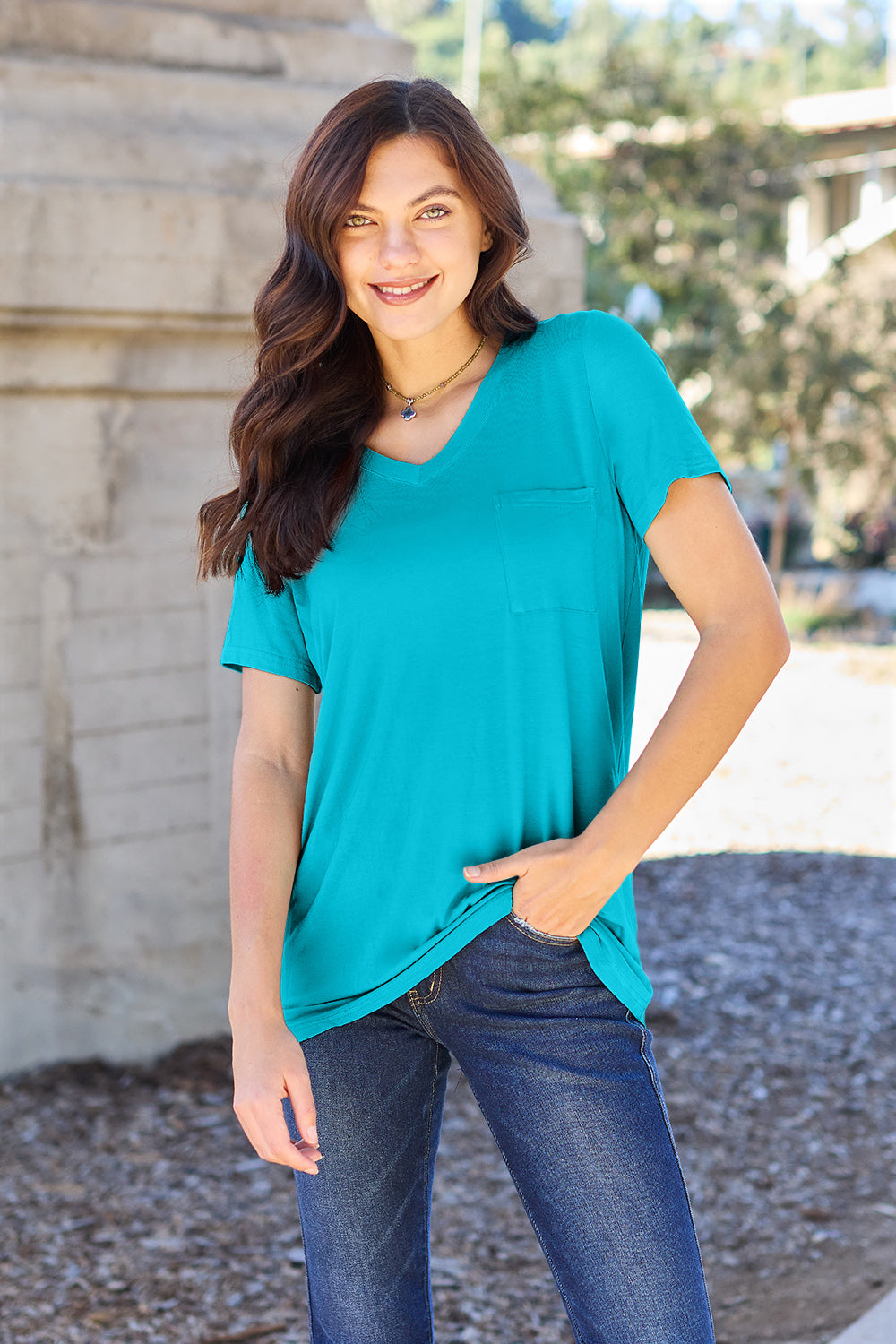 Basic Bae Full Size V-Neck Short Sleeve T-Shirt | Gulf Resellers