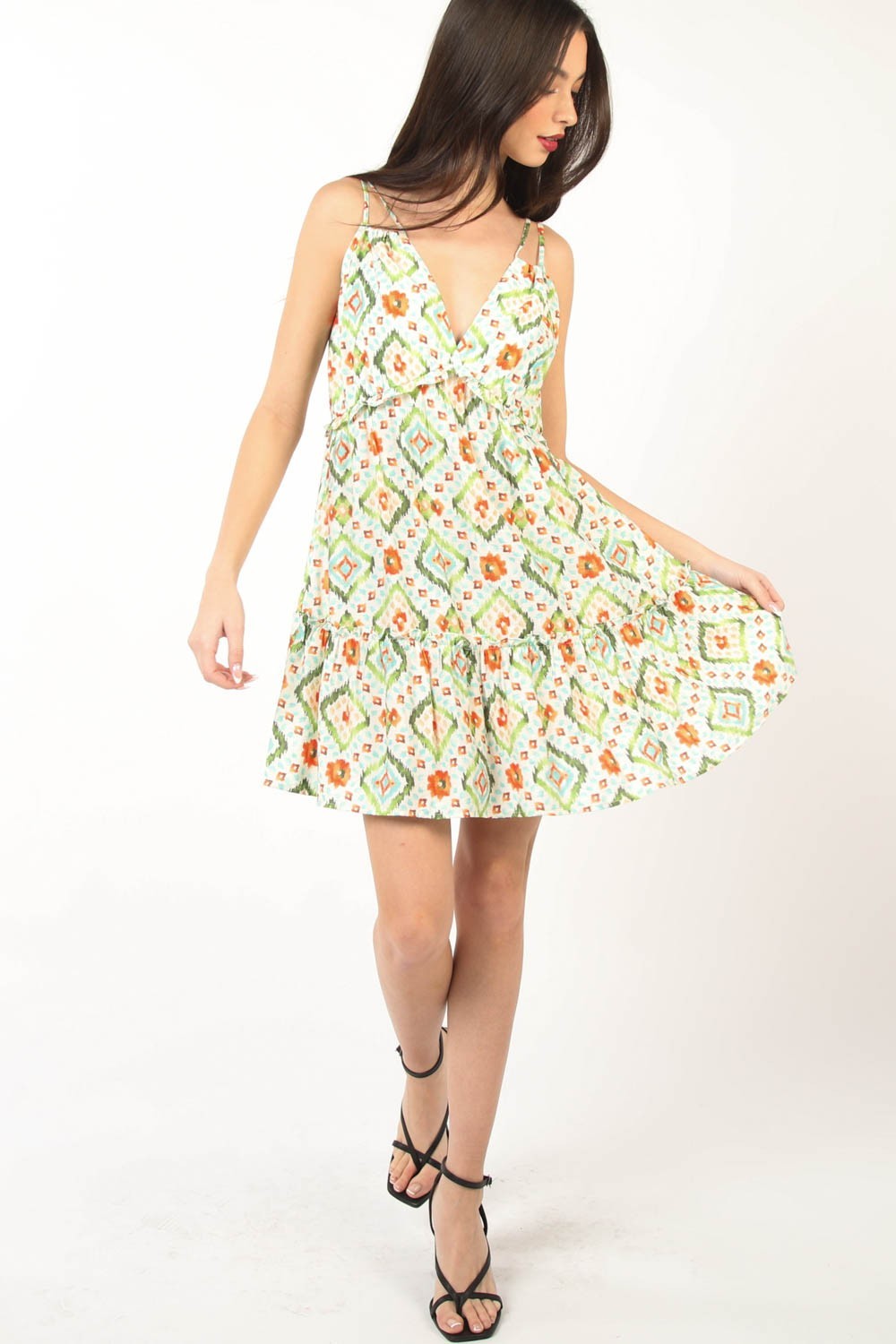VERY J Floral Back Smocked Ruffled Mini Dress 6970 | Gulf Resellers