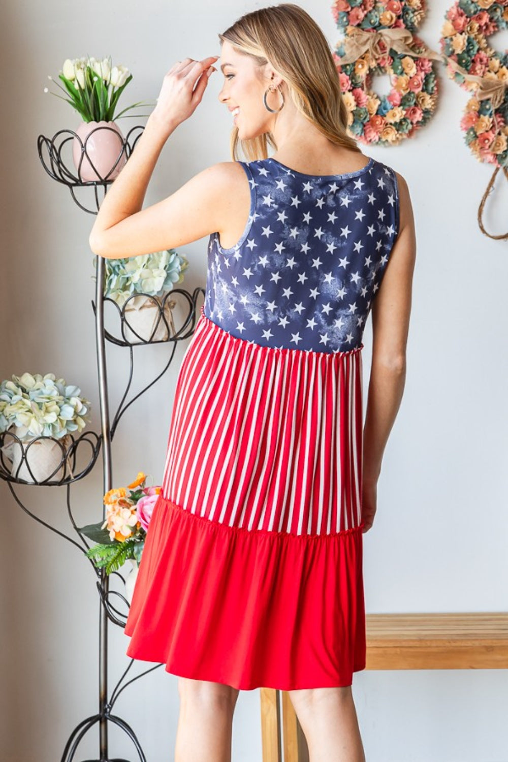 Heimish Full Size US Flag Theme Contrast Tank Dress 5409 | Gulf Resellers