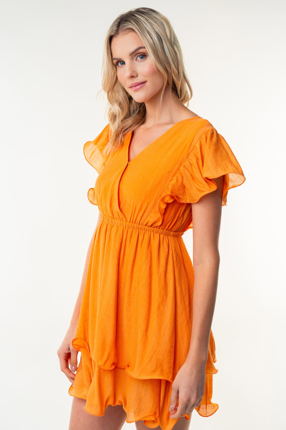 White Birch Full Size Short Sleeve Woven Layered Dress 5296 | Gulf Resellers