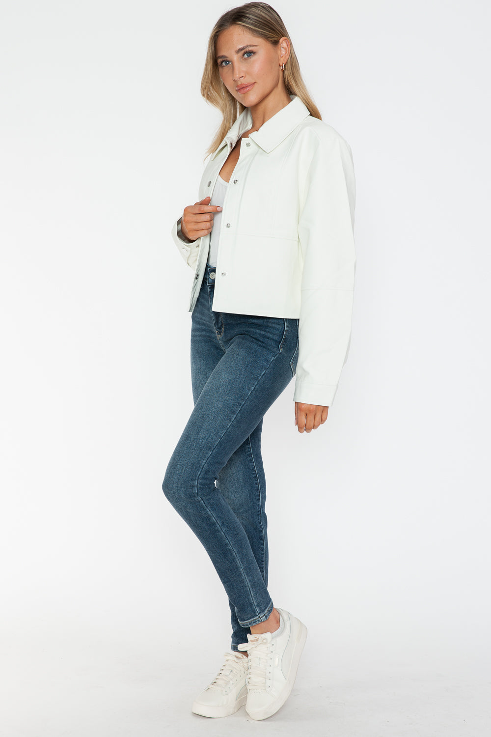 Snobbish Snap Down Long Sleeve PU Leather Jacket 15283 | Gulf Resellers