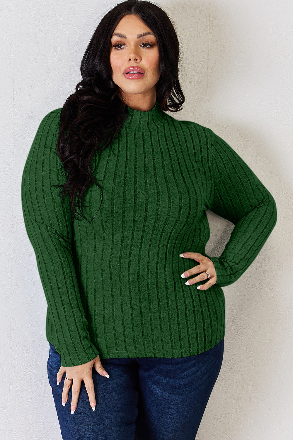 Basic Bae Full Size Ribbed Mock Neck Long Sleeve T-Shirt | Gulf Resellers