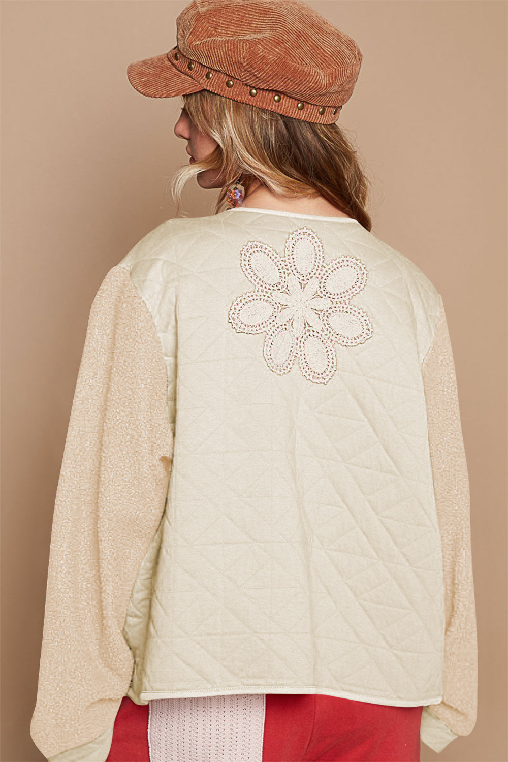 POL Lace Detail Fur Sleeve Zip Up Quilted Jacket 13662 | Gulf Resellers